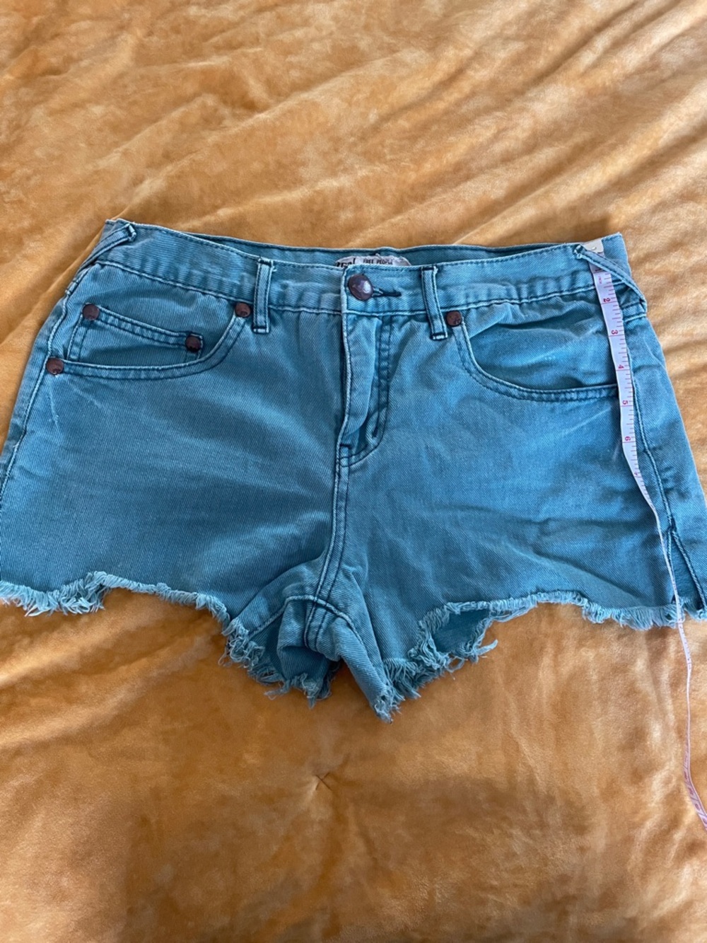 Free People Teal Frayed Hem Denim Shorts